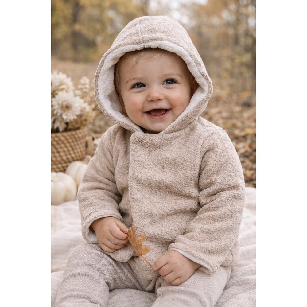 First Impressions Baby Hooded Jacket Beige Sherpa‎ Lined Cozy 12M
